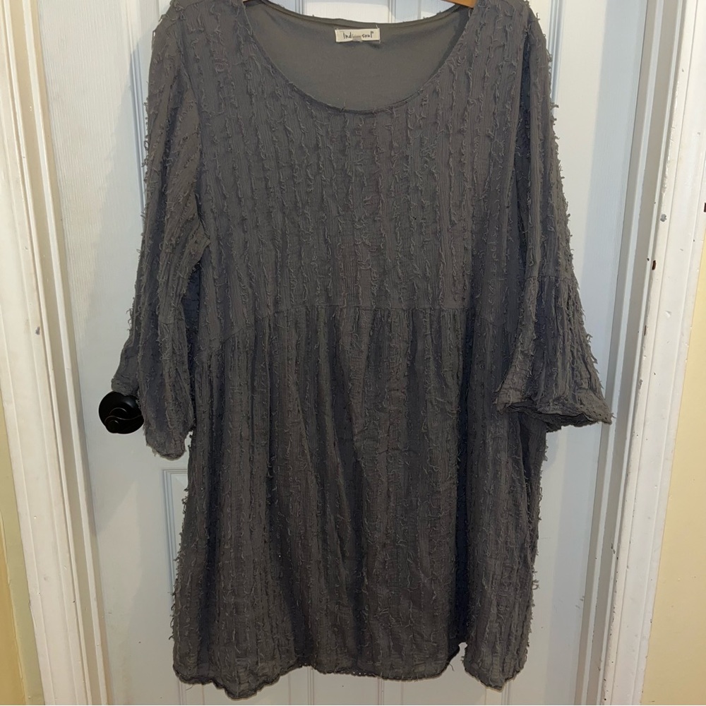Indigo Soul Gray Plus Sized Dress with Angel Sleeves